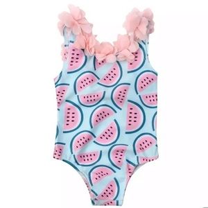 Watermelon Little Girls’ Toddler Fun Onesie Swimsuit Pink Blue Ruffles NWT
